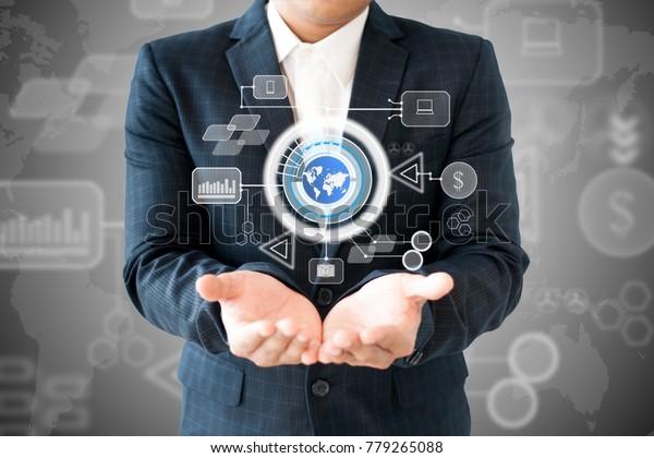 Business Man Hand Outstretched Forwardtechnology Concept Stock Photo Edit Now