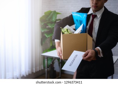 Business Man Hand Sending Resignation Letter For Stress From Working. Resign Concept.