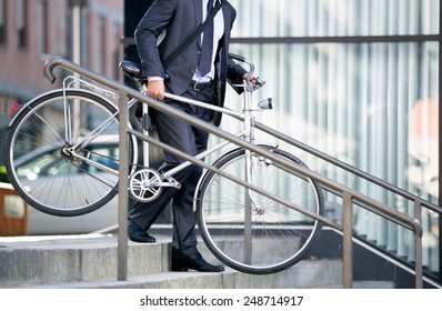business man and his bicycle, concept bike go to work