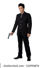 Business Man  Hold Gun Isolated