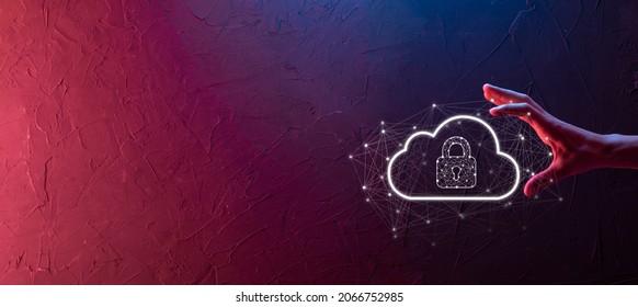 Business man hold,holding cloud computing data and security on global networking,Padlock and cloud icon. Technology of business.Cybersecurity and information or network protection.internet project.