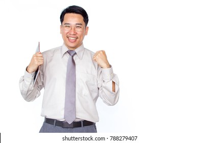 Business Man Holding A Book On Solid White Clear Background.