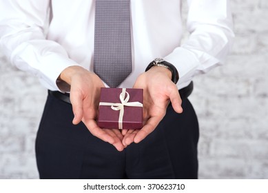 Business Man Holding Gift Valentine's Day