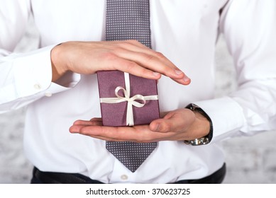 Business Man Holding Gift Valentine's Day