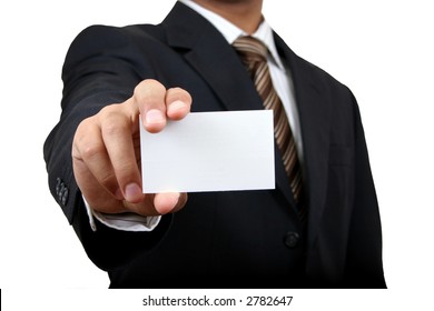 Business Man Holding Name Card With Clipping Path