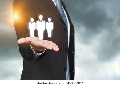 Business man holding opinion leader, team leader, market leader, Leading concepts.
