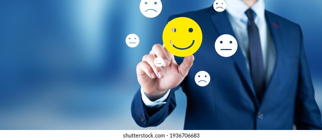 Business Man Holding Smiling Face Icons