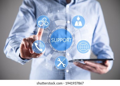 business man holding tablet with support icon - Shutterstock ID 1941937867