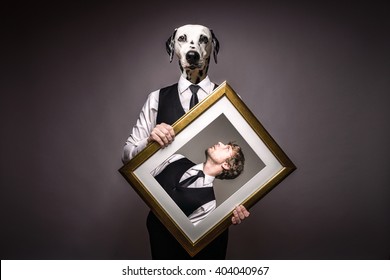 Business Man And Human Dog In Black Suit