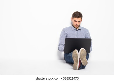 Business Man With A Laptop On A White Background