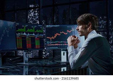business man looking at the charts of the stock market of cryptocurrencies on the PC screen. - Shutterstock ID 2161139685