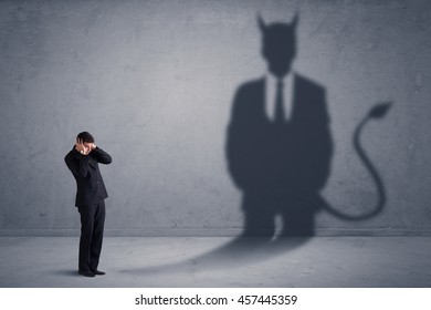 Business Man Looking At His Own Devil Demon Shadow Concept Background