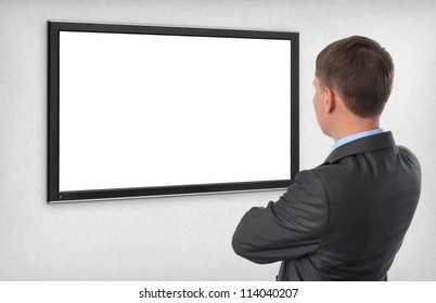 Business Man Looking On The Empty Screen