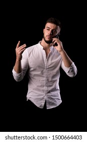 Business Man Making A Phone Call With Smartphone. An Important Call. Deep Conversation.