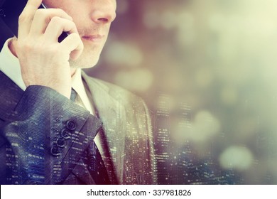 Business Man Making A Phone Call With Smart Phone.