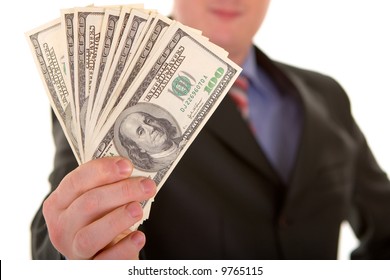 business man with money isolated in white background