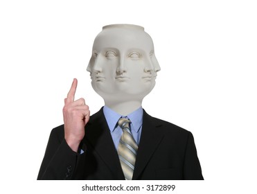 A business man with multiple faces having an idea
