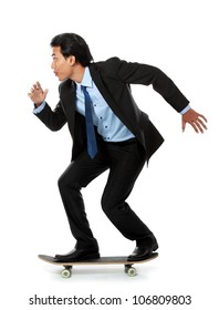 Business Man On Skateboard Isolated On White Background