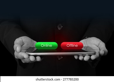 Business Man With Online And Offline Button