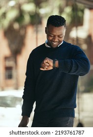 Business Man, Park And Watch Timer For Return Commute To Office. Happy Corporate Employee Checking Time Outside In The City. Smiling Working Person Outdoors With Isolated Background In Town