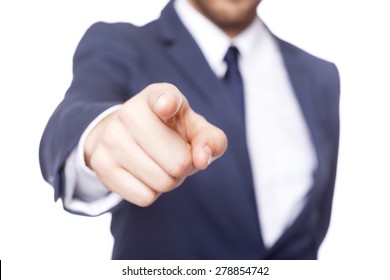 Business Man Pointing The Finger At You, Isolated On White Background