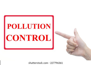 Business man pointing pollution control concept 
