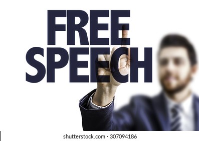 Business man pointing the text: Free Speech