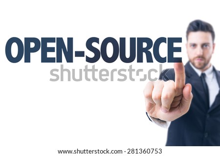 Business man pointing the text: Open-Source