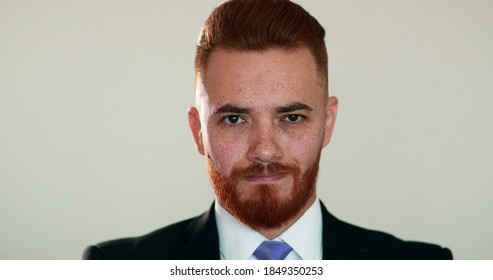 Business Man Portrait Looking To Camera Smile Nodding Yes Thinking.