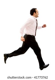 Business Man Running Isolated Over A White Background