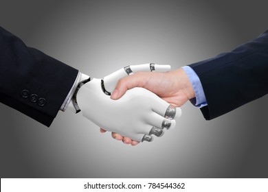 Business man  shaking hands with robot 