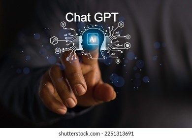 Business man show hologram iChat GPT icon artificial intelligence ideas of innovation, inspiration concept.  - Shutterstock ID 2251313691