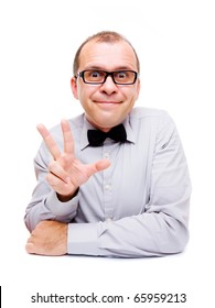 Business Man Showing Three Fingers Isolated On White Background