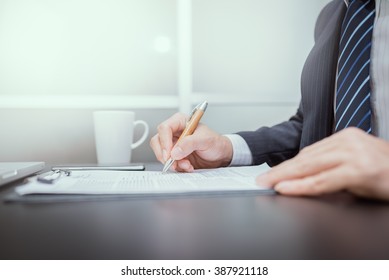 Business Man Signing A Contract. Lawyers Are Signing On Paper. Businessmen Are Signed Resignation.
