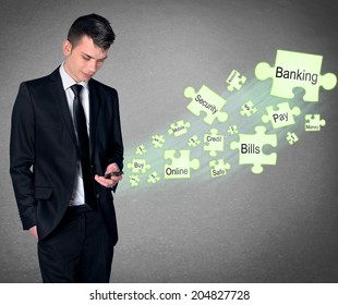 Business Man With Smartphone And Mobile Banking