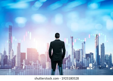 business man stand up and night city background