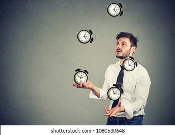 business man successfully juggling managing his time 