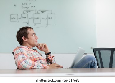 Business Man Thinking Sitting Office Desk Relaxing Chair Working Place Thoughtful Businessman Looking Copy Space