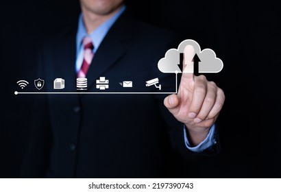 Business man touch cloud icon for connecting cloudcomputing ,cloud concept connection