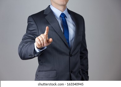 Business Man Touching An Imaginary Screen