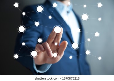 business man touching network in the screen