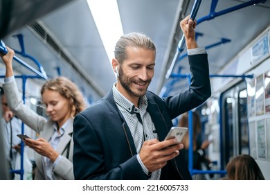 business man traveling to work in the subway. - Shutterstock ID 2216005733