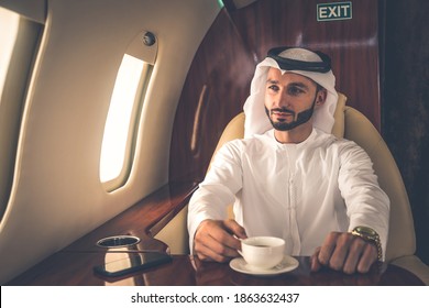 Business Man From United Arab Emirates Flying On His Private Jet To Dubai