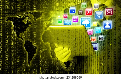 Business man use tablet pc with colorful application icons - Shutterstock ID 234289069
