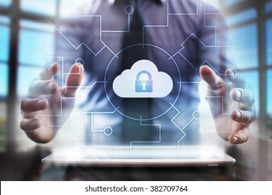business man using modern tablet computer.  cloud networking and cyber scurity concept. business tehnology and internet concept. - Shutterstock ID 382709764