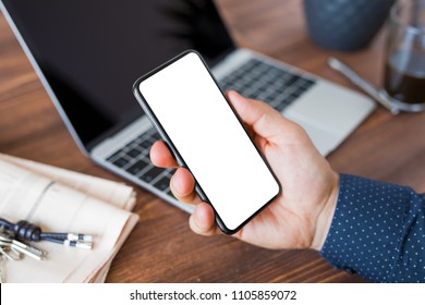 Business Man Using Smartphone. Mobile Phone Screen Mockup.