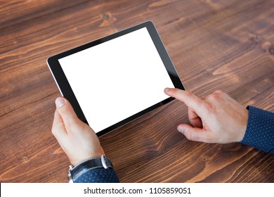 Business Man Using Tablet Computer. Tablet Horizontal Screen Mockup.