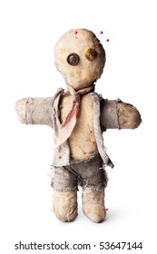 Business Man Voodoo Doll With Needles On White
