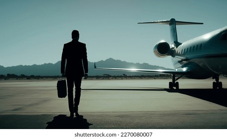 Business man walkikng towards a private jet - Powered by Shutterstock