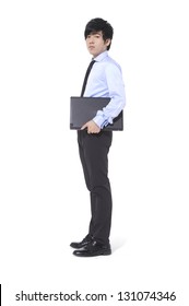 Business Man Walking And Holding Briefcase, Full Body